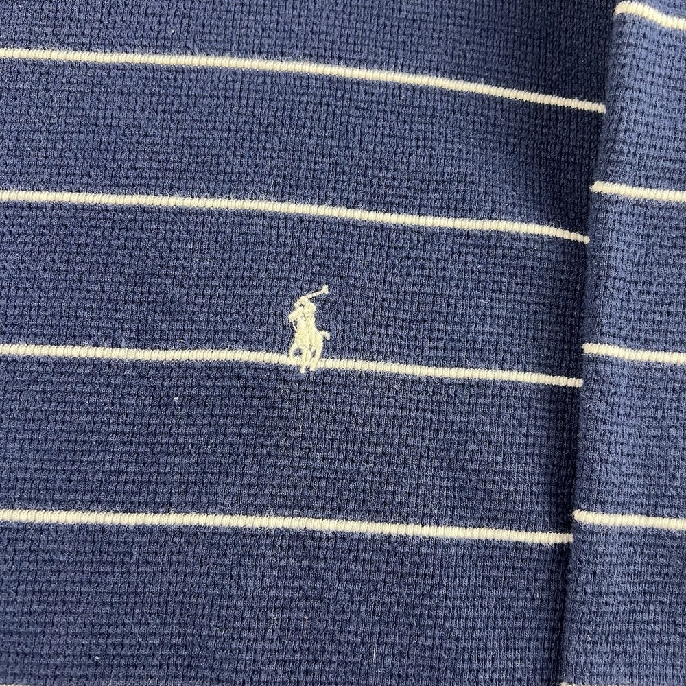 Polo Ralph Lauren Thermal Sweatshirt‎ Mens XL Pullover Navy Blue Striped Pony - Picture 4 of 6